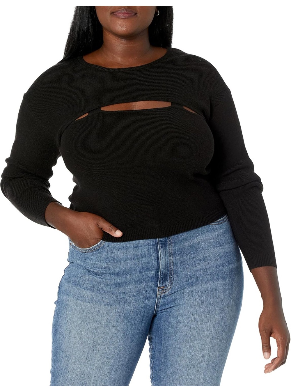 The Drop Black Cutout Scoop-Neck Sweater - Women's